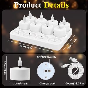 Langlebige, Flammenlose <span class=keywords><strong>LED</strong></span> Teelichtkerzen mit 3D-Dochten, Typ C Wiederaufladbar, mit Ladestation und 10-Tasten-Fernbedienung für die Heimdekoration - Product Image 2