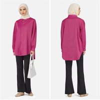 Großhandel Dubai Abaya Muslim Frauen Kleid Tunika Tops Langarm Casual Modest Satin Seiden hemden Muslim Blusen