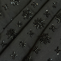 Tissu en maille de coton à petites fleurs brodées de perles, résistant, pour sac, robe, peignoir, manteau