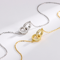 FUAMAY Argent 925 Plaqué Or 18K Femmes Chaîne Zircon Collier Emboîtement Double Anneaux Collier