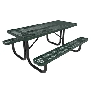 विस्तारित धातु मेज और बेंच थर्माप्लास्टिक लेपित आउटडोर टेबल बेंच आँगन लंबी मेज और कुर्सियों