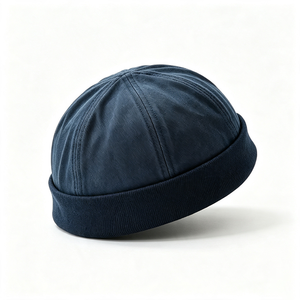 Unisex Docker <b>Cap</b> <b>Brimless</b> Woven Washed Cotton Skullcap Rolled Cuff Hat Retro Streetwear 3D Embroidery Outdoor Image Custom - Product Image 4