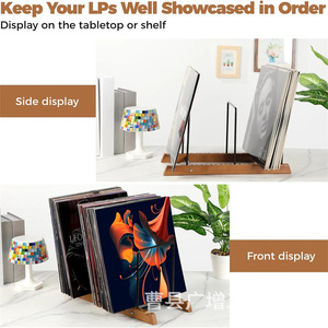 Wooden <b>Record</b> Rack Solid Wood Vinyl Storage Display <b>Stand</b> For Home Desktop Use - Product Image 3