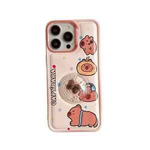 韩国卡通水豚熊圆点球皮革保护防震手机后盖外壳适用于iPhone 11 12 13 14 Pro