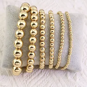 BR1002 Wholesale Gold Ball Beads Bracelet ,Gold Plated Acrylic Beads Stacking Bracelet