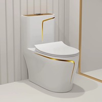 WC monobloc de luxe en céramique, à poser au sol, double chasse, abattant à fermeture douce, design ligne dorée, 305 mm, pour hôtels et villas