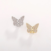 Rejillas Dentales Individuales Chapadas en Oro, Estilo Hip-hop, con Micro Zircones Brillantes en Forma de Mariposa, Regalo Divertido de Halloween para Mujeres
