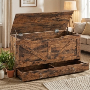 Panca rustica in legno per ingresso e contenitore portaoggetti/giocattoli <span class=keywords><strong>con</strong></span> cerniere robuste, mobiletto <span class=keywords><strong>scarpiera</strong></span> per la casa, supporta 100 kg - Product Image 5