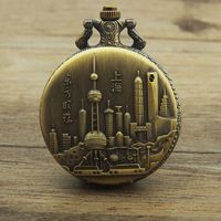 Montre de poche vintage en bronze de style chinois avec grand chiffre, perle orientale de Shanghai, souvenir touristique, horloge murale à quartz