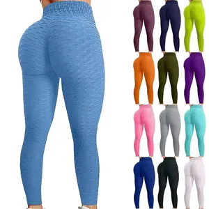 Stock de pantalons de yoga taille haute froncés pour femmes, leggings d'entraînement extensibles contrôle du ventre