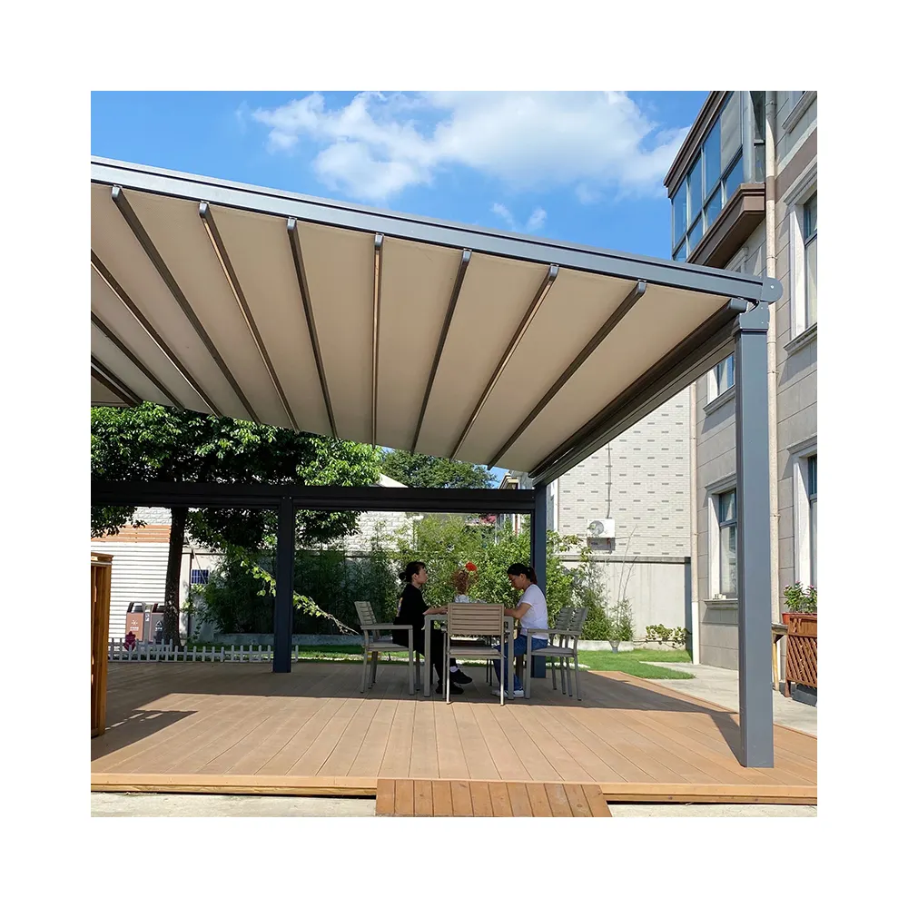 Schlussartikel Aluminium Motorisierte Pergola Terrassenabdeckung Garten Pavillon Veranda-Abdeckung Elektrisches Dach einziehbare Pergola-Dachsfenster