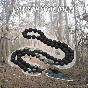 สร้อยคอหินลาวาแบบยูนิเซ็กซ์ ยูมา โบฮีเมีย พร้อมจี้รูปทรงเรขาคณิตทำจากหินออบซิเดียนรูปทรงลูกศร ประดับด้วยไพไรต์ธรรมชาติ สำหรับการทำสมาธิและบำบัดรักษา ทำจากทองแดง - Product Image 3