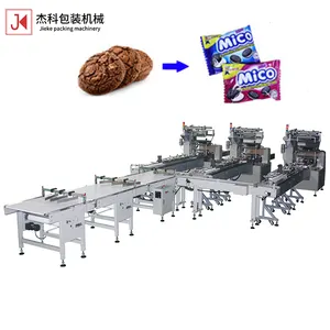 Linha de embalagem para máquina de embalagem de tigela, copo, biscoito, geleia, tira de chocolate, alimentação de alimentos, linha de embalagem feita na China