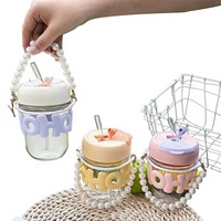 Gobelet en verre avec chaîne de perles et lettres, design sportif, anti-fuite, grande capacité, esthétique soignée, portable, avec couvercle, idéal comme cadeau