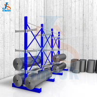 Étagère Cantilever Mobile Robuste à 4 Niveaux en Métal pour Stockage en Entrepôt avec Roulettes