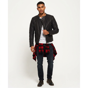 Men's Finer Threads <b>Winter</b> Warm Breathable Genuine <b>Leather</b> <b>Jacket</b> with Zipper Closure Casual Street Vintage Logo on Front - Product Image 1