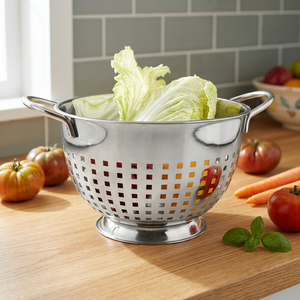 Square Punching Colander with Wire Handle Stainless Steel Colander Food Container Indian Deep Colander with Base Handle - Product Image 3