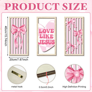 KingWIN <b>Pink</b> Bow Wooden Wall Hanging Rectangle Home Decor Valentine'S Day Cartoon Style - Product Image 4