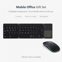 Set Hadiah Mini Kantor Mobile Ultra Tipis Keyboard Lipat dengan Touchpad + Mouse Nirkabel Dual-Mode Pilihan Kotak Hadiah Tersedia