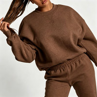 Ensemble jogging femme personnalisé avec logo, sweat-shirt oversize à col rond et pantalon, tenue décontractée en molleton, survêtement ample pour femme