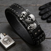 Ceinture pour homme en alliage personnalisable, style punk hip-hop, boucle tête de mort, ceinture décontractée personnalisée, en stock, vente en gros