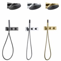 Promotion : Système de douche thermostatique moderne à jet d'air, avec mitigeur encastré en laiton carré à poignée unique et pommeau de douche