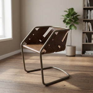 Silla de Comedor Ajustable de Hierro Industrial y Cuero Genuino, Diseño Rústico Antiguo, Muebles para el Hogar, Hotel y Cocina - Product Image 3