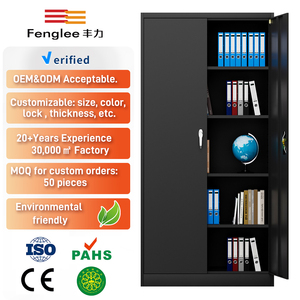 Armoire de classement métallique moderne noire à deux portes, 4 étagères réglables, 5 niveaux, avec serrure à barre pour bureau - Product Image 2
