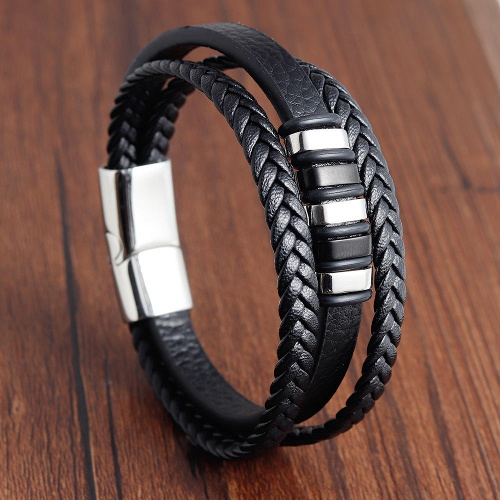 Black leather silver and black buckle