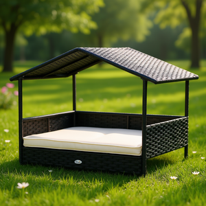 Nichoir pour chien en osier avec coussin amovible, grande taille, lit pour animaux de compagnie d'intérieur et d'extérieur, style moderne, utilisable toute l'année - Product Image 2