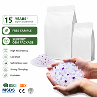 Litière pour chat en gel de silice cristallin blanc de qualité supérieure, biodégradable, écologique, jetable aux toilettes, hautement absorbante, sans odeur, sans poussière, rapide