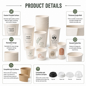 Gobelets en papier à paroi simple personnalisés de 4 oz à 22 oz, jetables, pour boissons chaudes, café, emballage de boissons à emporter pour café - Product Image 3