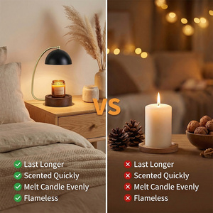 Lampe chauffante <span class=keywords><strong>à</strong></span> bougie sans flamme, <span class=keywords><strong>à</strong></span> intensité variable, avec base en <span class=keywords><strong>bois</strong></span> pour bougies parfumées, lampe de décoration de bureau - Product Image 4