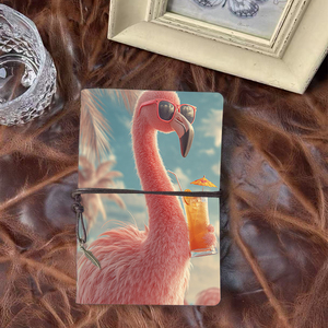 Bloc-notes A6 Bon pour les plans de cours des étudiants en éducation musicale et les notes de pratique des instruments avec des lunettes de soleil Flamingo Drink Umbre - Product Image 1