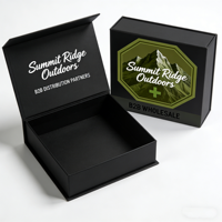 Boîte cadeau rigide personnalisée à fermeture magnétique, emballage de luxe noir écologique avec impression de logo personnalisé pour marque d'extérieur