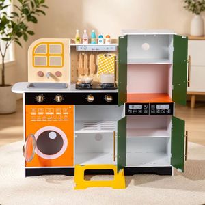 Juego <span class=keywords><strong>de</strong></span> Cocina <span class=keywords><strong>de</strong></span> Madera para Niños, Juego <span class=keywords><strong>de</strong></span> Imitación Montessori, Juego <span class=keywords><strong>de</strong></span> Cocina Multifuncional, Refrigerador <span class=keywords><strong>de</strong></span> Juguete, Lavadora, Estufa, Fregadero - Product Image 4