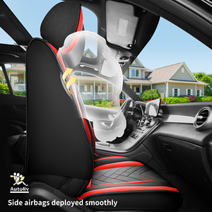 Set Completo di <span class=keywords><strong>Coprisedili</strong></span> Auto in Ecopelle Nero e Rosso, Stile Sportivo Universale - Product Image 2