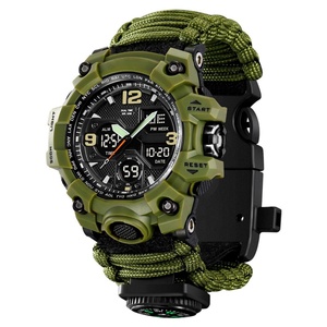 Outdoor Survival Watch Multi Functional Waterproof Tactical Umbrella <b>Rope</b> Strap Watch Men's Dual Display Analog Digital Watch - Product Image 1
