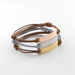 Hot Selling <b>Adjustable</b> Color Rope Braided Leather <b>Bracelet</b> logo Name Custom Engraved Blank Bending bar Stainless Steel <b>Bracelet</b> - Product Image 5