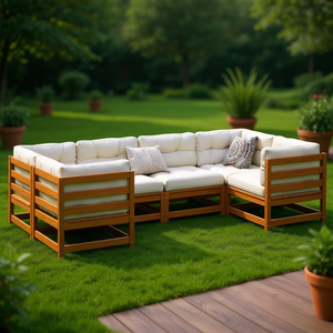 Conjunto de sofás de jardín de madera de pino maciza, muebles de exterior de color marrón, diseño rústico, duradero - Product Image 2