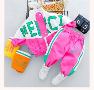 Conjunto Deportivo Informal de Otoño 2020, Venta al por Mayor, Manga Larga, con Cierre y Letras, Ropa para Bebés, Niños y Niñas - Product Image 1