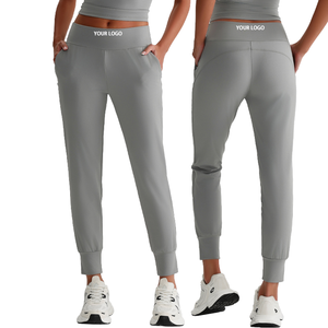 Vêtements de sport pour femmes en polyester/coton à taille élastique, logo personnalisé, vente en gros, respirant, coupe-vent, vêtements de fitness, taille ample - Product Image 1