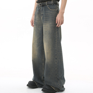 <span class=keywords><strong>Jeans</strong></span> décontractés unisexes vintage de haute qualité, coupe droite ample, délavés à la pierre, pour hommes et femmes, style streetwear, hip-hop, denim - Product Image 2