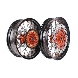 Jeu de roues à rayons noirs avec moyeu orange usiné CNC, compatible avec EXC 2010, moto tout-terrain, en alliage d'aluminium, avant et arrière, pièces de rechange pour moto - Product Image 1