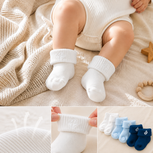 Chaussettes Bébé 0-3 Mois Côtelées Cheville Marine Antidérapantes Coton Vente en Gros Chaussettes Nouveau-né Prix Usine - Product Image 4