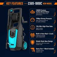 Nettoyeur haute pression électrique robuste 1800W 15Mpa 7.0L/Min C505-1800C Nouveau modèle avec enrouleur de tuyau Nettoyeur de voiture portable