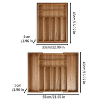 Organizador de Talheres de Madeira Expansível 33-55cm com Largura Ajustável para Gaveta de Cozinha, Caixa de Armazenamento com 7 a 9 Compartimentos OEM