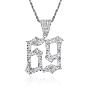 Modische Vergoldete Messing-Anhänger-Halskette im Hip-Hop-Stil mit Nummer <span class=keywords><strong>69</strong></span>-Form und Zirkonia-Besatz für Jubiläen - Product Image 4