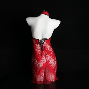 Lemon Story Robe de nuit Cheongsam transparente à fleurs pour femme, lingerie sexy, pyjama une pièce noir - Product Image 3