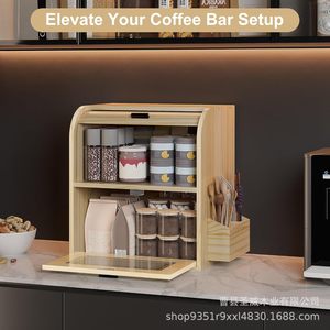 Boîte à pain en bois, étagère de rangement multifonctionnelle pour cuisine avec tiroir et porte-couverts, couleur bois naturel, matériau en bambou - Product Image 3